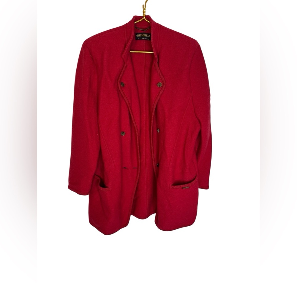 🧥 Vintage Geiger of Austria Red Boiled Wool Jacket Sz 40 US 10 Classic Jacket ✨